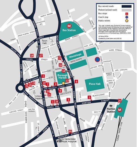 Map showing the works taking place around Halifax Bus Station